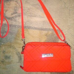 Vera Bradley All in One Crossbody Wallet Red Microfiber Quilted